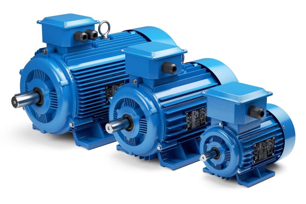 Three industrial electric motors isolated on white background 3d pressure reducing valve